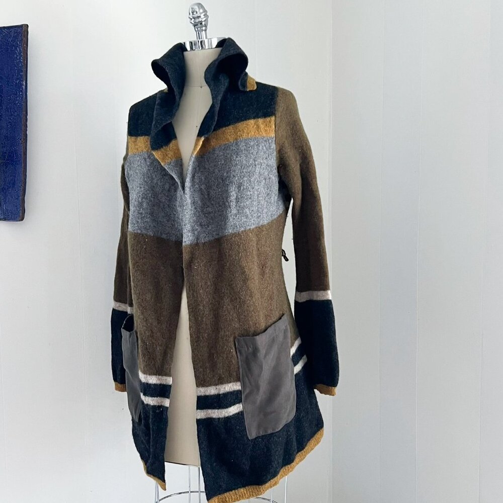 Anthropologie ANGEL OF THE NORTH 100% Lambswool Striped Open Cardigan